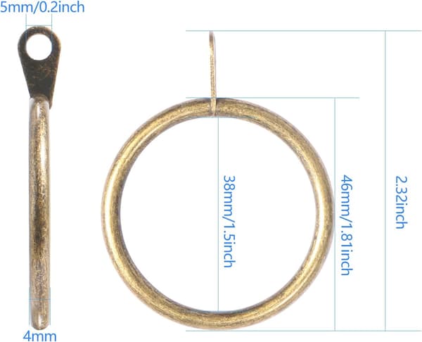 50 stk. Metalgardinringe 38mm Indvendig Diameter Store Gardinstangringe Gardin Glidende Øjeringe til Vinduesstænger Bruseforhæng (Messing)