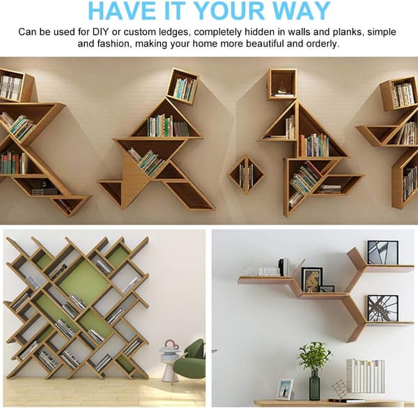 6 Pcs Floating Shelf Bracket 75 mm (3 inch) Invisible Bracket Wall Shelf Heavy Duty Hidden Shelf Bracket Invisible Bracket for Wall Shelf Wall Mounted Woo