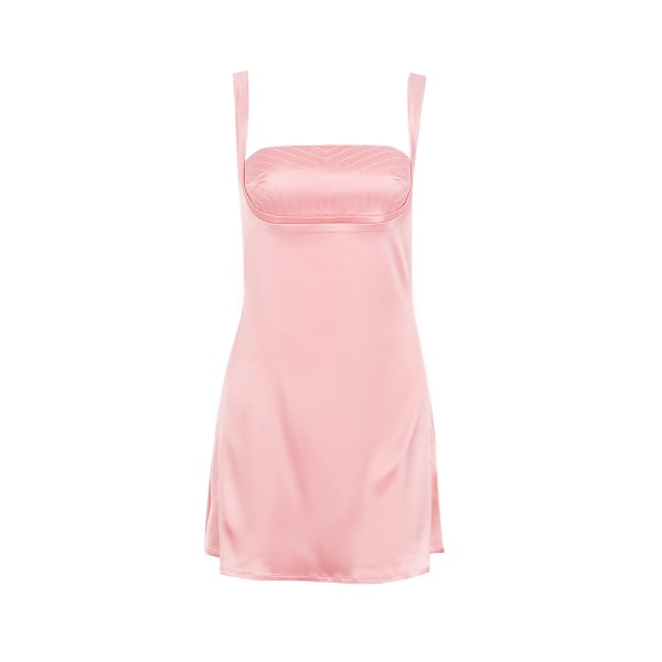 Sommer minikjole for kvinner 2024, firkantet utringning, kroppsnær, sexy, drapert, ermeløs rosa{HH} pink M
