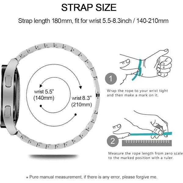 Armband för Samsung Galaxy Watch 7/6/5/4 20mm Bling Diamant Metall Ersättningsarmband för Kvinnor och Män Silver