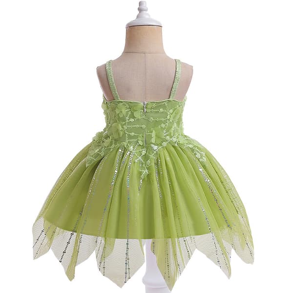 Peter Pan Prinsessekjole til piger med spaghettistropper og meshkant D1183 Green 130cm