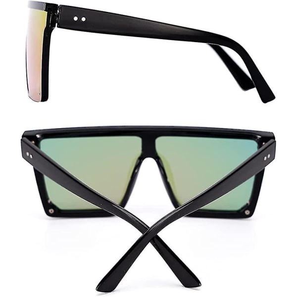 Firkantede flade solbriller til kvinder mænd Stor mode Oversized Rimless solbriller Store spejlglas{hh}