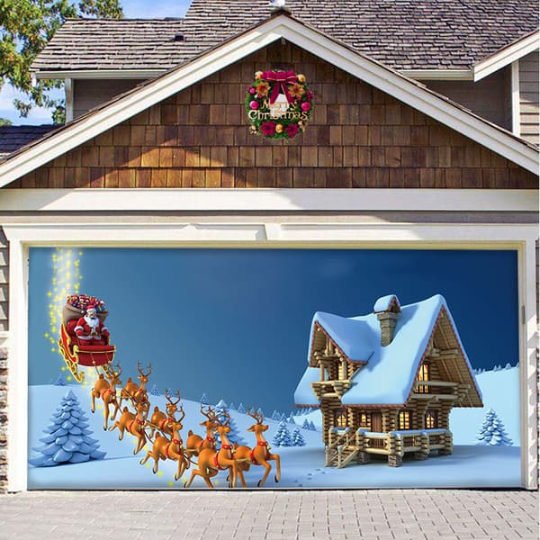 Jul Garagedörr Banner Festligt Högtidstema Inomhus Utomhus Dekor Med Rep Installationskit Blå 150x200cm