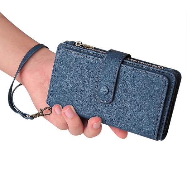 WXH Kompatibel med Samsung Galaxy A52 5G/A52S PU Läder Magnetisk Stängning Femton Kortplatser Blixtlåsficka Telefonfodral Blue