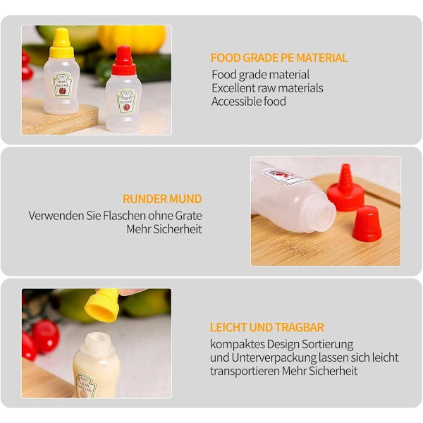 Klämflaskor - 8-pack 25 ml mini såsdispenser med munstycke - Reseflaskor för ketchup och senap black