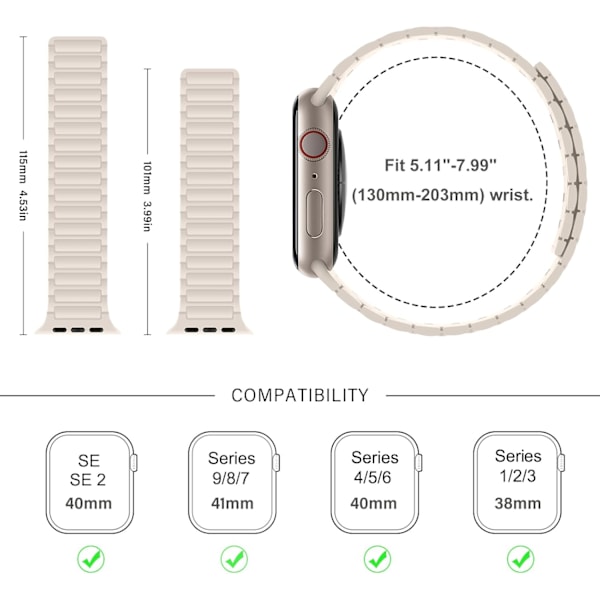 Magnetiske klokkereimer kompatible med Apple Watch-reimer Myk silikon erstatningsreim designet for iWatch Starlight Starlight 38/40/41mm