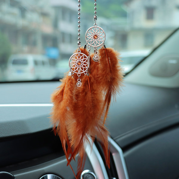 Luova auton riipus sulka unisieppari taustapeili auton koriste riippuva auton sisätilan riipus Big Red Feather Dream Catcher