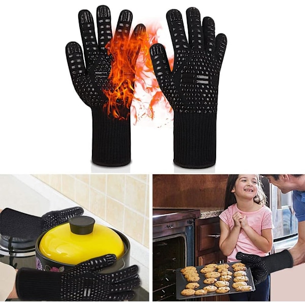 Grillhandsker Ovnvanter Varmebestandige Op Til 800°C Madlavningshandsker (Sort)
