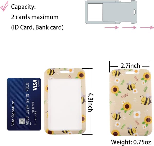 Cute Lanyard with Card Holder for ID Cards, Bee-Themed Lanyard with Hard Plastic Case