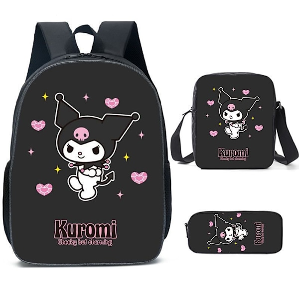 Tecknad Kuromi tredelat set Cinnamon dog KT katt tecknad grund- och gymnasieelever skolväska barnryggsäck 1 Three piece set