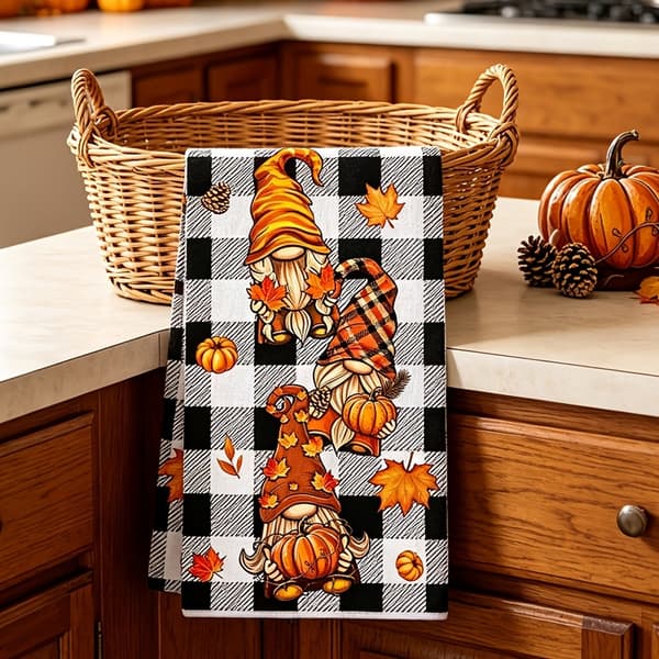 2 stk. efterårskøkkenhåndklæder 40x48cm Nisse Græskar Design Bøffelternet Bløde Absorberende Mikrofiber Håndklæder Efterår Boligindretning 2pcs-15.75*18.9inch