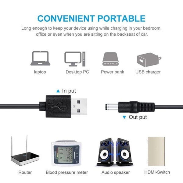 CDQ Universaali USB - DC-virran latauskaapelin pistokeliitinadapteri