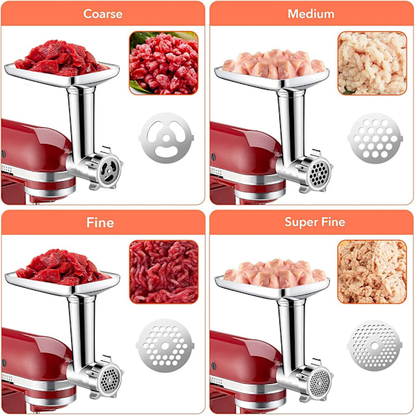 Lihamyllylisäosa Makkarasarvi-tarvikkeet KitchenAid-keittiöapulaiselle, täysmetallinen lihamylly ruoalle