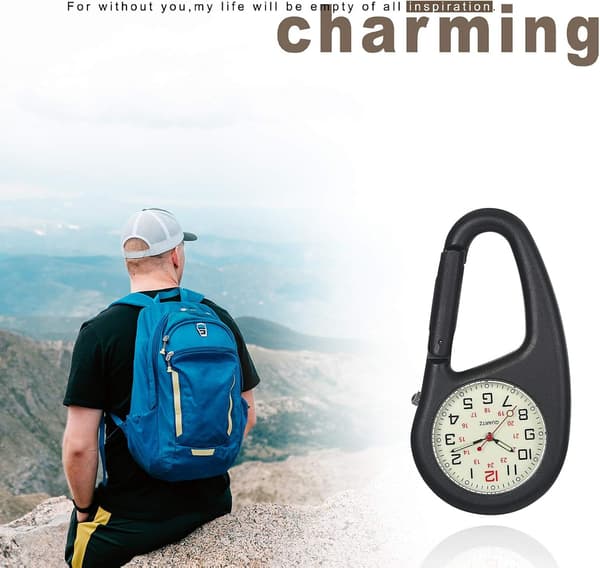 Kello, karabiinikello, reppuvyön taskukello itsevalaisevalla kellotaululla vaellukseen tai kiipeilyyn