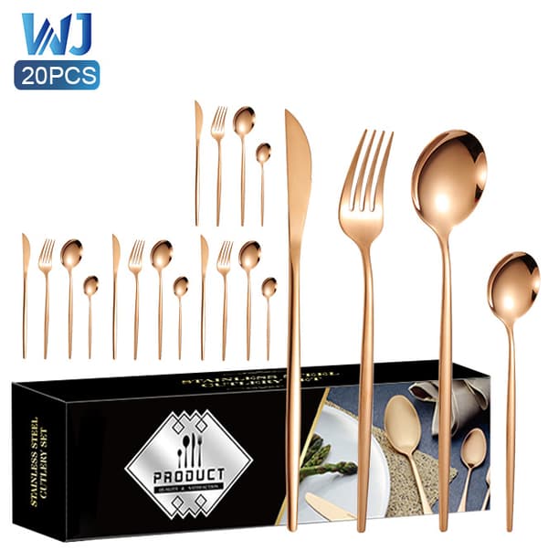 24-dele bestiksæt i rustfrit stål - service til spisning, inkluderer steakkniv, gaffel, dessertske og -gaffel, gaveæske Silver [20pcs]