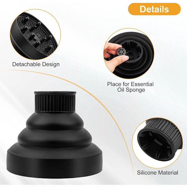 Hår Diffuser - Krøllet & Bølget Hår Styling - Med Hovedbunds Massage Børste - Universal Pasform (3.5 cm) - Sort