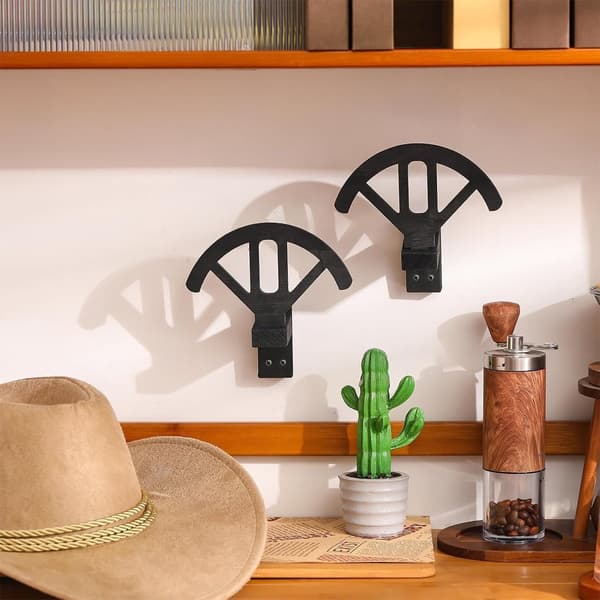 Väggmonterad hattställ i trä, set om 2, justerbar för cowboyhattar och kepsar - Svart