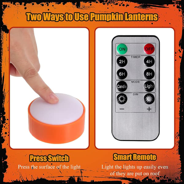 6 stykker Halloween gresskarlys med fjernkontrolltimer Led gresskarlys batteridrevne gresskarpatlys lanternelys (oransje)