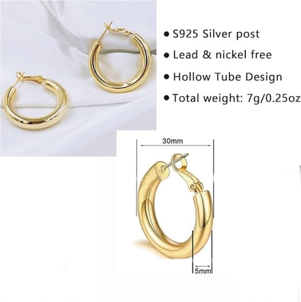 Tykkelse Guld Hoop Øreringe Minimalistiske Chunky Hule Rør Ring Trendy Søde 30mm