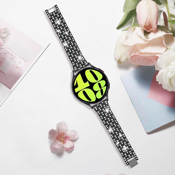 Rem til Samsung Galaxy Watch 7/6/5/4 20mm Bling Diamant Metal Udskiftningsrem til Kvinder og Mænd Black