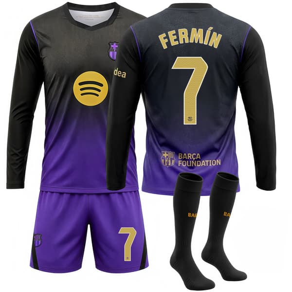 Ungdoms Langærmet Fodboldtrøje Sort Lilla Nummer 10 Design Til Fodboldfans Size 8 with socks #twenty two