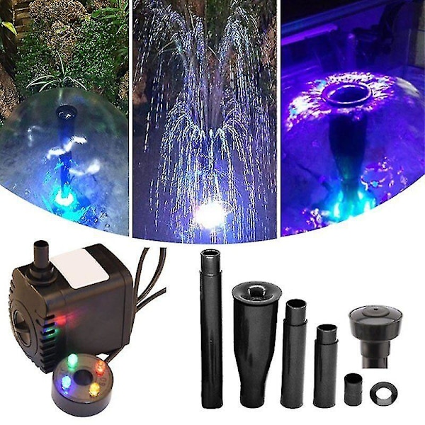 Sähköinen suihkulähdepumppu 600l/h 4 LEDillä ulkopuutarhan kalalammikkoon BY{hh} EU Plug