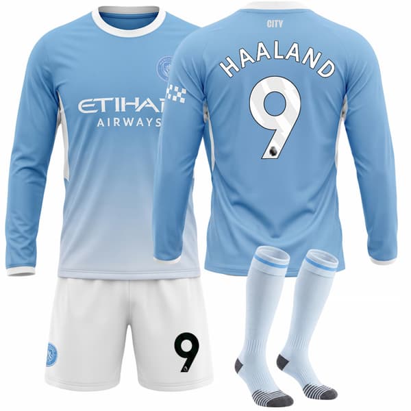 Fodboldtrøje nr. 9 Haaland Manchester City Hjemmebane Langærmet Efterår Vinter Sæt Size 10 #M