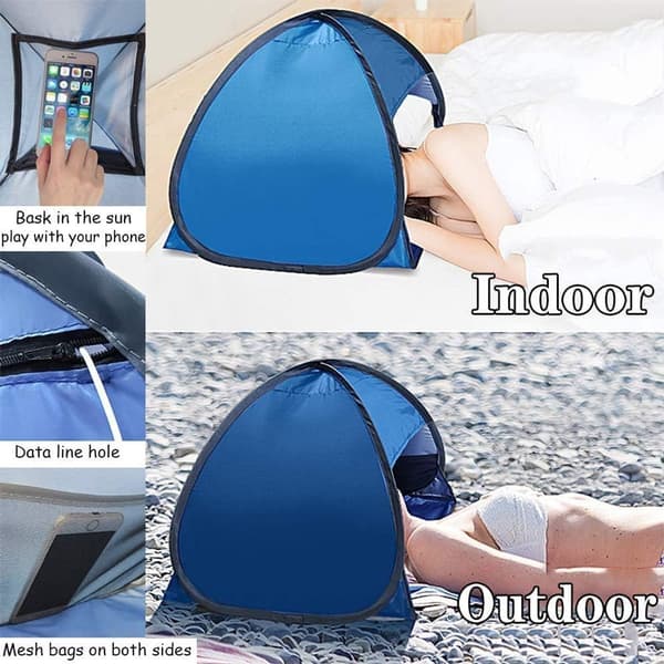 Beach Awning, Automatic Shade Tent with Phone Holder, Blue, 70x50x45cm, for Camping