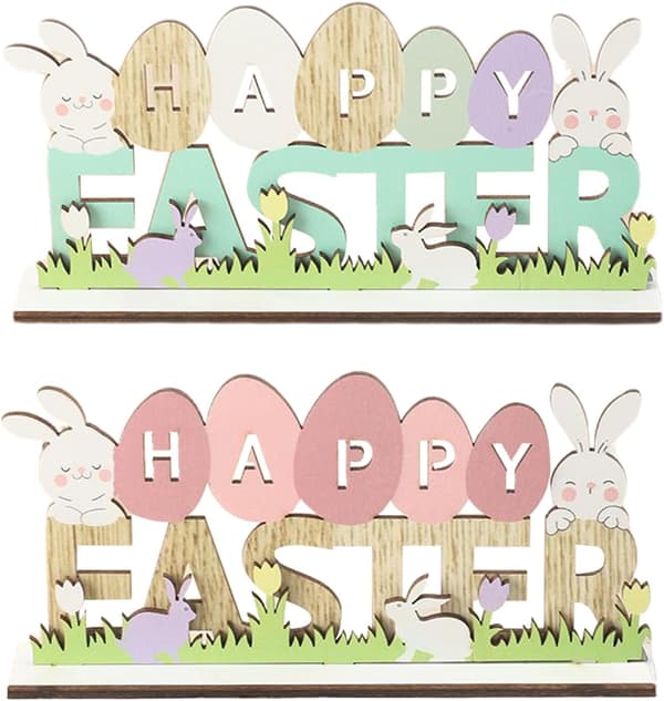 Påskdekoration i trä med 'Hello Spring'-text - Charmig festlig dekor för hem, sovrum och vårfirande - Dekorativ figur med stativ