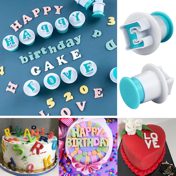 36 stk. Alfabet Kageforme Fondant Bogstavsforme Kagedekorationer Nummer Stempler Forme Glasurforme Kiks Prægning Bageform til Fødselsdag Blue