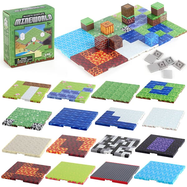 Magnetisk Bundpladesæt 6 Stk med 7 Forbindere – MINE WORLD Byggeklods Tilbehør til Børn fra 3+ år 1