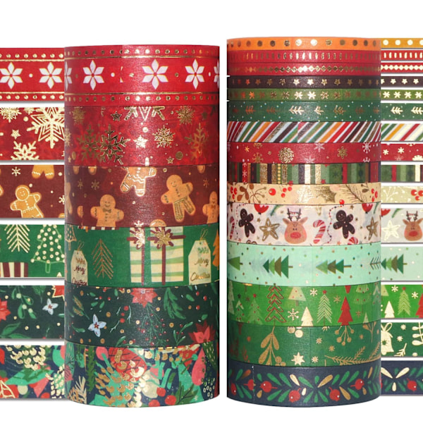 21 Ruller Tynd Washi Tape Jule Washi Maskeringstape Guldfolie Dekorativ Selvklæbende Tape Papirtape til Bullet Journal Scrapbooking DIY Håndværksartikler