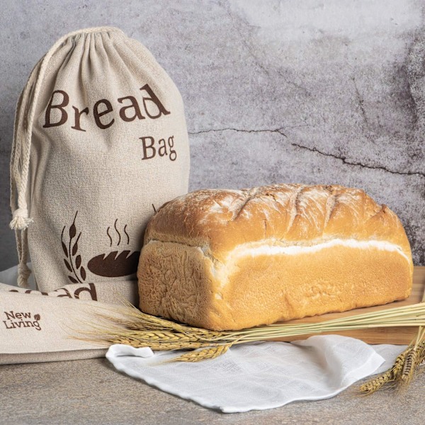 2-pack New Living brödpåsar i naturligt linne | Ekologisk blandning | 2 x återanvändbara brödpåsar | Matförvaringspåse | Brödförvaringspåsar | 38x27 cm |