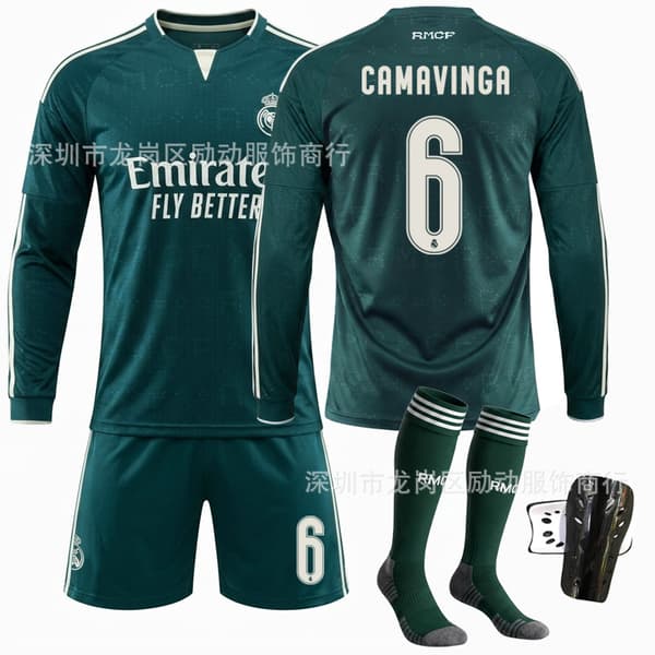 Langærmet fodboldtrøje grøn udebanesæt med nummer 10 og stribet design No size #2XL