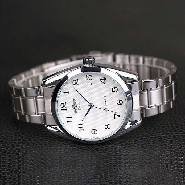 Automatisk mekanisk armbandsur för män i rostfritt stål med daglig kalender - Affärs klocka i trendig design A2