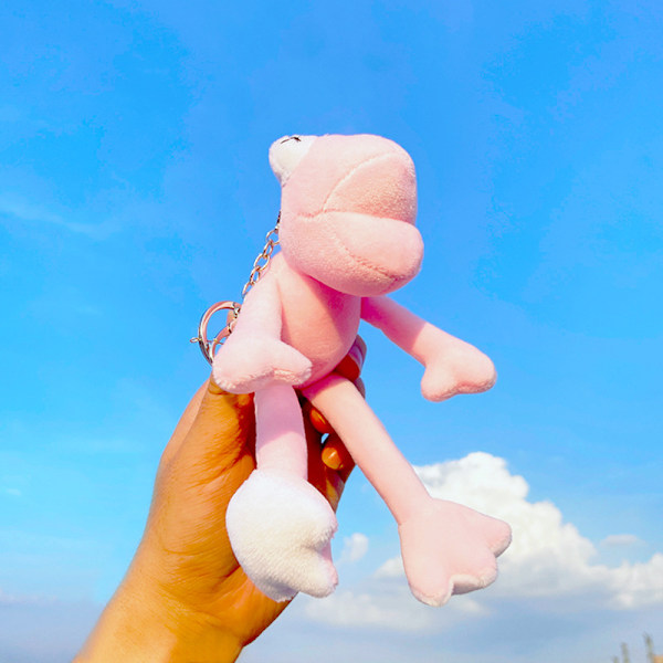 Tecknad Kuromi docka skolväska hänge docka plyschleksak par nyckelring väska hänge Plush pink long-legged frog 11cm (with keychain)