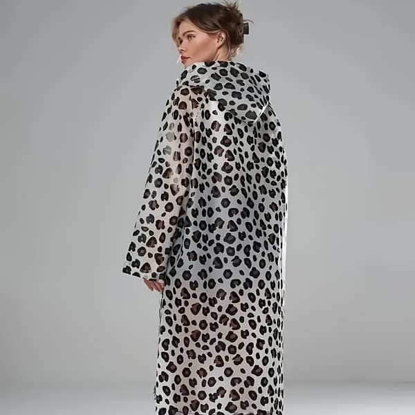 EVA Leopardmönstrad Regnkappa - Lättvikts Bärbar Justerbar Huva Sidfickor Mode Regnkläder för Alla Årstider Dark Brown-1