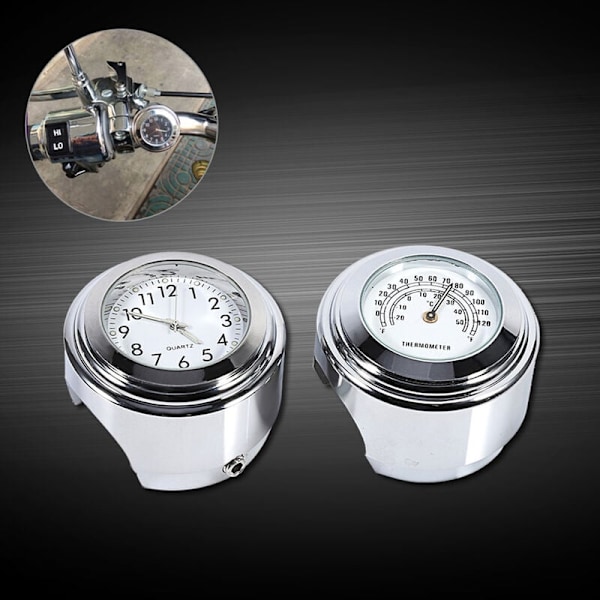 7/8\" 1\" Motorsykkel Styrefeste Ur & Termometer Temp Hvit??{HH}