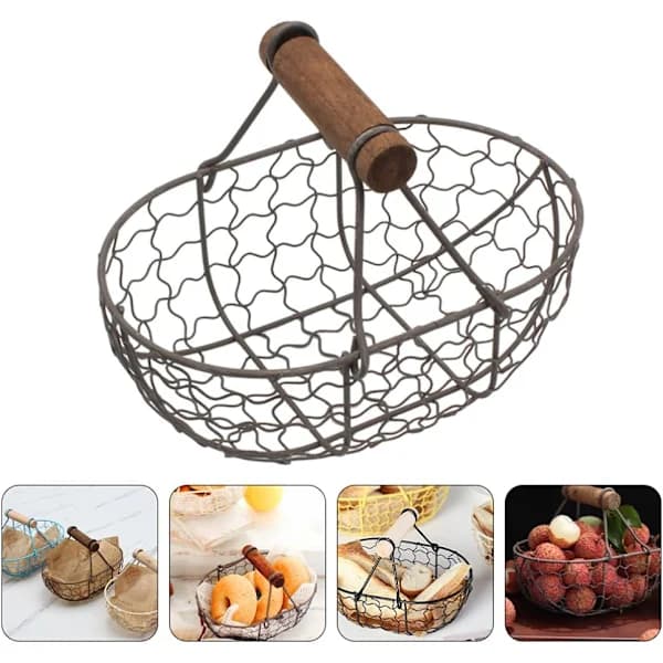 Black Metal Egg Basket Kitchen Storage Basket (18.00X12.00X12.00 cm)