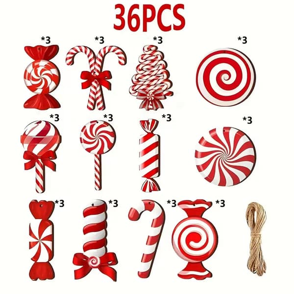 Træ jule slikstok slikkepind ornamenter til juletræspynt 12pcs