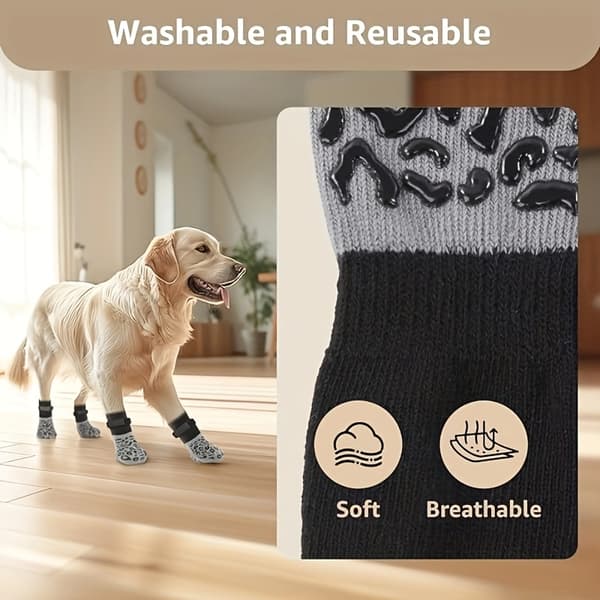 4 stk. skridsikre hundesokker | Åndbare, polyester- og gummimateriale, velegnet til alle årstider, lukning S