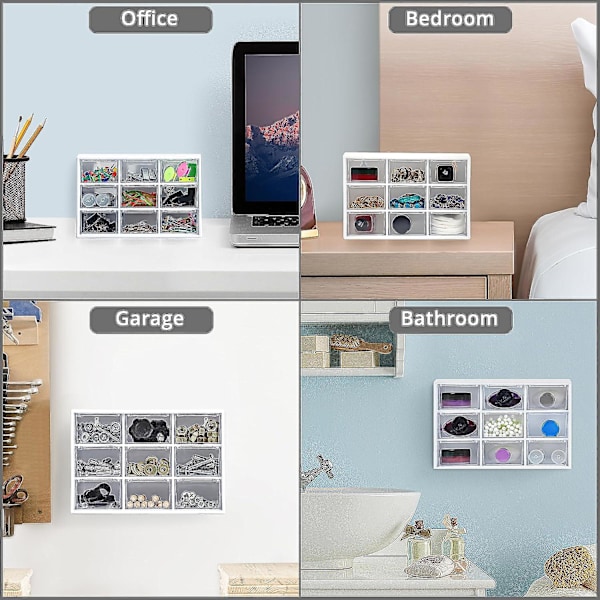2-pak Craft Box Opbevaring med 9 Skuffer - Skrivebords Opbevaringsorganisator Minibokse til Håndværk Smykker Kosmetik Kunst Sytilbehør med 9 Skuffer with 9 Drawers White
