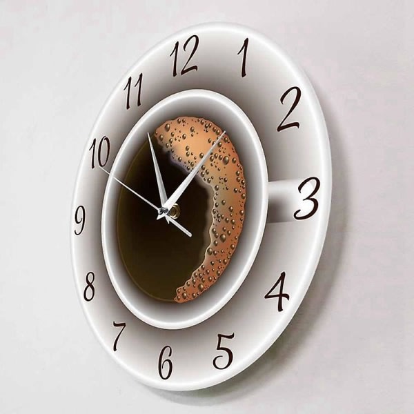 Kopp kaffe med skum Dekorativ tyst väggklocka Kök dec