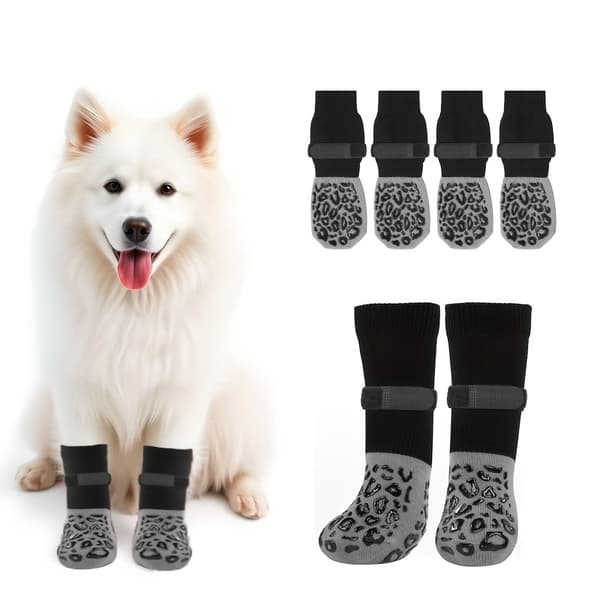 4 stk. skridsikre hundesokker | Åndbare, polyester- og gummimateriale, velegnet til alle årstider, lukning M