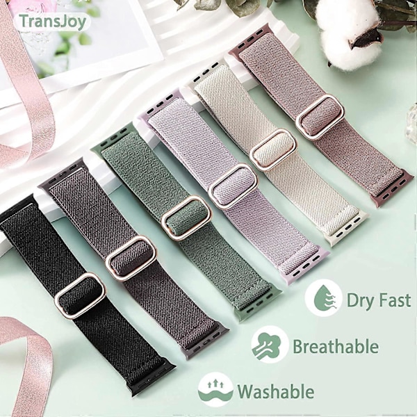 5-pack Nylon Stretch Band Kompatibel med Apple Watch 42mm 44mm 45mm Kvinnor Män, Tyg Elastiskt Armband Solo Loop Band för iWat