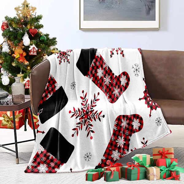 Julfilt 127,70 x 152,40 cm Julfilt Röd Snöflinga Buffelrutig Design Pläd Patchwork Jultema Filt (Pläd, Röd)