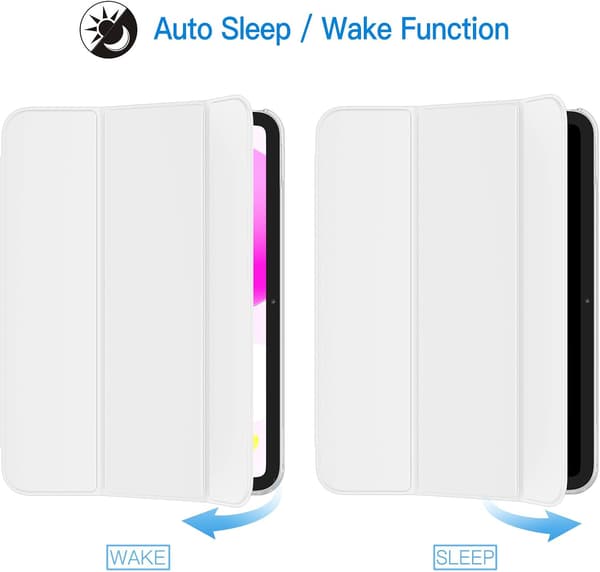 Fodral för iPad (A16) 11:e/10:e generationen (2025/2022), Slimmat Stativ Hårt Baksidesskal Auto Wake/Sleep Funktion (Vit)