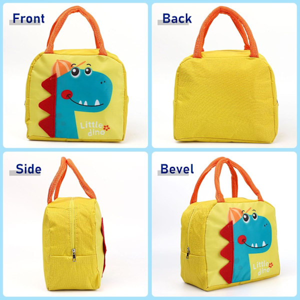 Matboks for barn, gutter og jenter, gjenbrukbar tegneserieisolert matboks, liten sammenleggbar vanntett matboks for reise, piknik, skole Yellow Dinosaur
