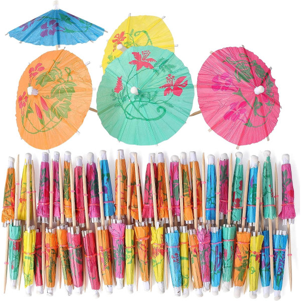 [200 Pcs] Cocktail Drink Umbrella Picks Toothpicks - Colorful Paper Toothpicks Cocktail Umbrella for Luau Parasol Hawaiian Tiki Party Decorations