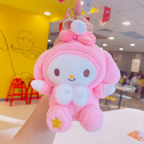 Tecknad Kuromi docka skolväska hänge docka plyschleksak par nyckelring väska hänge Plush bow tie cute pet-My Melody 11cm (with keychain)
